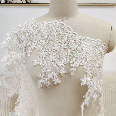 China Handmade DELACE textured flowers embroidered laces delicate trim panels accessories for bridal weddingdress for sale