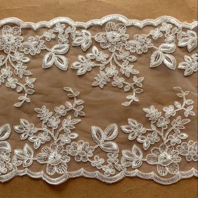 China DELACE handmade floristic two side lace trim panels with crafted decoration beautiful guipure weddingdress for sale