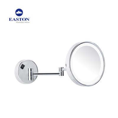 China Hotel Arm Lighted Wall Mounted Single Sided Twin Magnifying Mirror With Led Light For Hotel Guest Room for sale