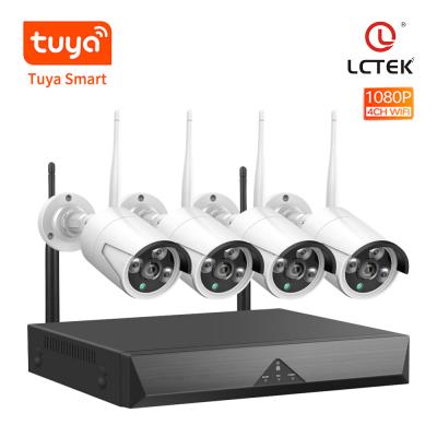 China NIGHT VISION LCTEK Tuya Smart 4CH 1080P NVR Kit Security Wireless WIFI CCTV Camera System for sale