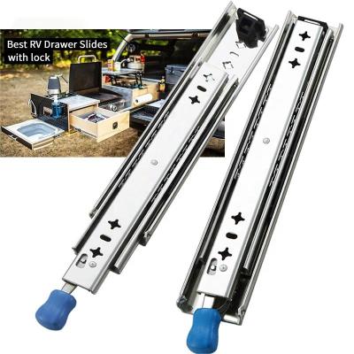 China Perfect Load 120kg 53mm SNEIDA Industrial Drawer Slide Drawer Track Locking Rail Industrial Full Width Extension For Camping for sale