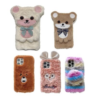 China Anti-fall Bunny Furry Fuzzy Soft Cases for iphone 13 max 11 12 pro xs max girls xr 2021 new furry soft phone cover for sale