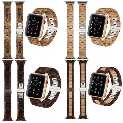 China Non-Specific Wood Watch Band For Apple Watch 38 Stainless Steel Watch Band Quick Release Strap Replacement Wood Strap 40 42 44mm for sale