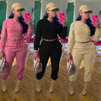 China Anti-pilling M2775 - Fashion O Neck Casual Solid Long Sleeve Women Two Piece Sets for sale