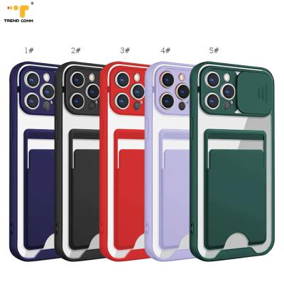 China Max Phone Case Wallet TPU Camera 12 Transparent Anti-fall Pro Cell Phone Card Holder Cover Slide PC Case For iPhone for sale