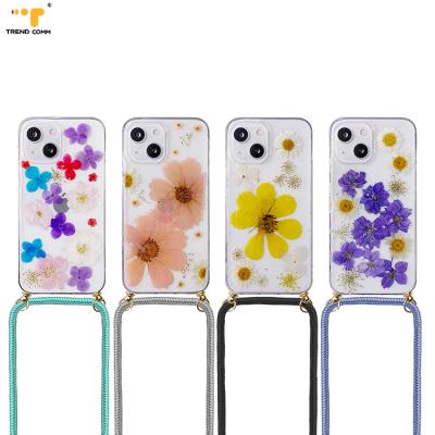 China Anti-drop Christmas Phone Cases Tie Cross - Lanyard Case For iPhone 13 Luxury Cover Real Clear Body Sunflower Flower for sale