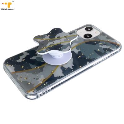 China Super Clean Phone Stand September Custom Clear Design TPU Cover Folding Tear Off Pocket Phone Stand Glitter Epoxy Case For iPhone 13 Series for sale