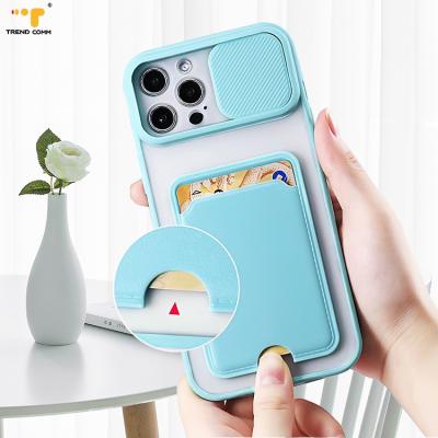 China Hot Selling Shockproof Clear Plastic Card Holder Purse Camera Slider TPU Case Back Cover For iPhone 12 Pro Max for sale