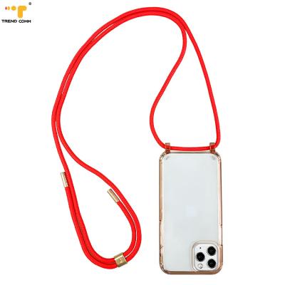 China Transparent Shockproof TPU + Hard Detachable Rope Chain Polyester Necklace Shockproof Phone Case For iPhone 12 for sale