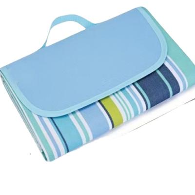 China Outdoor Beaches 600D Oxford PVC Blue Striped Waterproof Sleep Picnic Blanket Camping Mat for sale