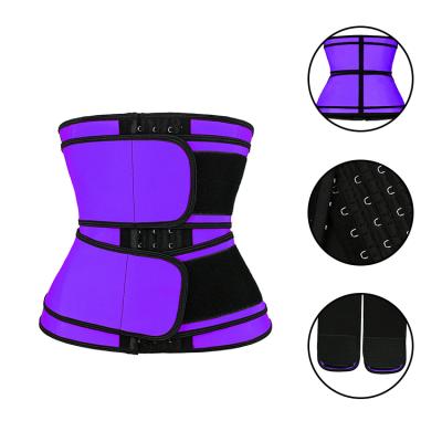 China Custom Logo Sauna Sweat Double Strap Breathable Belly Control Belt Slimming Belt 3 Hooks Latex Waist Trainer Shaper For Women Weight Loss for sale