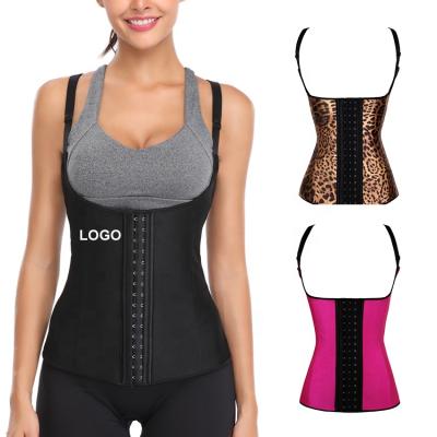 China Breathable Plus Size Private Label Women Leopard Latex Cincher Front Under Bust Corset Vest Elastic Adjustable Waist Trainer for sale