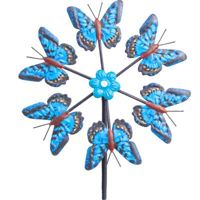 China Decorration Kinetic Wind Sculpture Spinners, Blue Butterfly Metal Windmills with Outdoor Garden Stake, 360 Degree Swivel Wind Spinners for sale