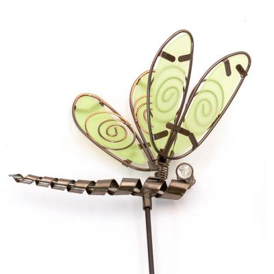 China Deluxe Dragonfly Metal Stakes Garden Stakes Decor Glass Ball Eyes Spring Yard Art Bound Dark Metal Glow for sale