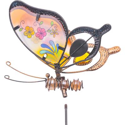 China Butterfly Garden Stake Decor, Colorful 17 inch Butterfly Stakes, Glass and Metal Yard Art RQT23006 for sale