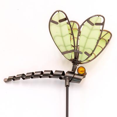 China Luxury Outdoor Dragonfly Metal Stakes Garden Stakes Decor Glass Ball Eyes Spring Yard Art Bound Dark Metal Glow for sale