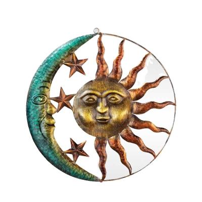 China Yard Garden Decor Sun Face Wall Decoration Hanging Iron Crafts for sale