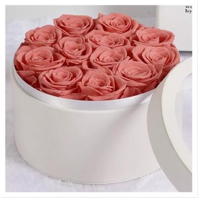 China JULI High Quality Preserved Roses Wedding Decoration Real Eternal Rose in Round Box for Birthday Valentine's Day Gift Home Wedding Decorate for sale