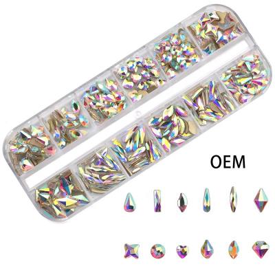 China Fashionable Mixed Shape Crystal Ab Flatback Diamond 3d Nail Art Decorations Accessories for sale