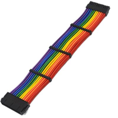 China 1*24Pin Male To 24pin Female ATX Braided Sleeved Power Supply Extension Cable 18AWG Rainbow Color for sale