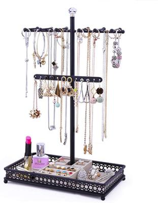 China Simple Organizer Display Bracelet Earrings and Ring Tray Jewelry Holder Hanger Metal Jewelry Tree Stand Organizer 3in1 Necklace for sale