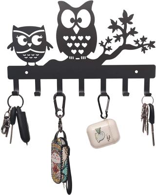 China Viable Black Metal Main Rack Hangs Owl Wall Hanger Decorations Multi-Purpose for Door Kitchen Hallway Foyer Bedroom for sale