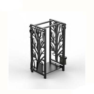 China Factory Supply Laser Cut Metal Tree Decorated Firewood Rack 46 x 29 x 70 cm for sale