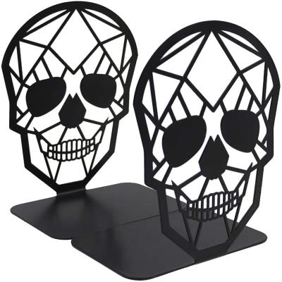 China Simple Metal Bookends Black Bookends Ends for Heavy Books, Black Skull Design Bookends, Decorative Bookshelves Rack Home Office Office for sale