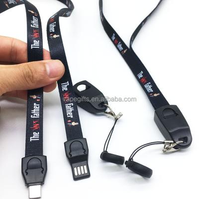 China New Design Colorful Portable MP3/MP4 Player Charging Cable 3 In 1 Lanyard Phone Usb Data Charger Cable for sale