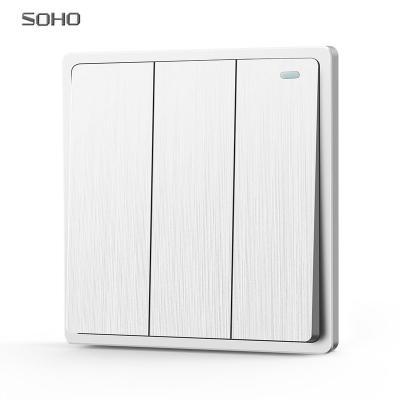 China New Soho Design Wholesale 3 Strip 1Way 2 Way Residential Wall Switch White for sale