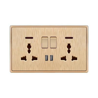 China SOHO Residential/Multipurpose Swept Champagne Gold Double Wall Outlet USB Universal Wall Switch Socket for sale