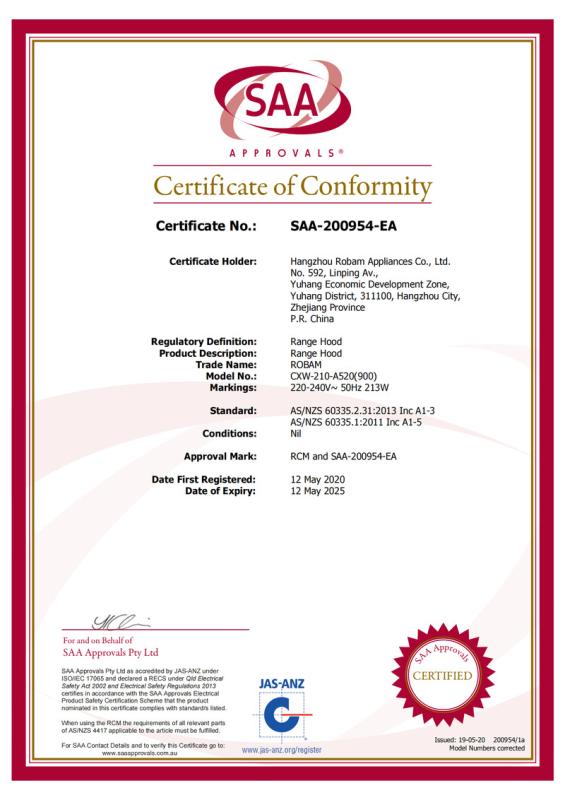 SAA - Hangzhou Robam Appliances Co., Ltd.