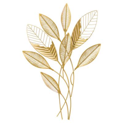 China 100% Handmade Gold Metal 20.8 Leaf Art Wall Sculpture 'X30.7' Green Wall Hanging Decor For Living Room, Office, Study for sale