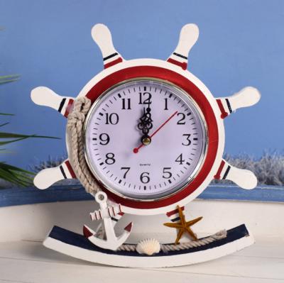 China 9inch 22cm Style Rudder Art and Craft Wooden Red Watches Desk Clock Antique Red Swinging Table Clock for Kid's Table for sale