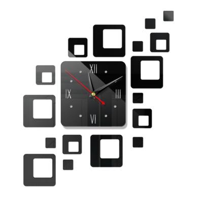 China Fashion 3D DIY Novelty Modern Design Antique Style Square Shape 5 Colors Cheap Sticker Mirror Acrylic Wall Clock for sale