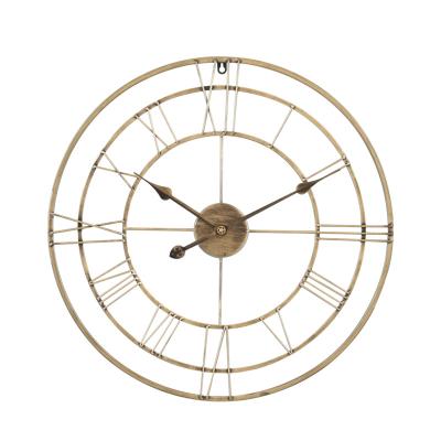 China Antique Style 24inch Round Centurian Roman Numeral Style Gold Metal Oversized Analog Antique Clock Home Decor for sale