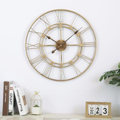 China Home Decor Wall Clock 24inch Household Sale Style Wrought Iron Wall Clock 60cm Antique Hot Round Living Room Wall Clock for sale