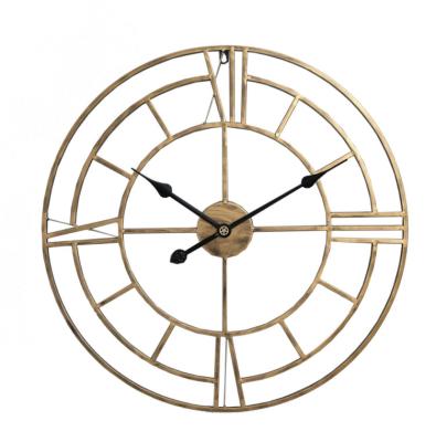 China 60cm Amazon Style Hot Selling Fashion Antique Iron Nordic Creative Clock Big Large Roman Retro Gold Coffee Wall Clock for sale