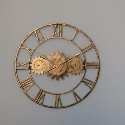 China 60cm Gold 23.6inch Vintage Style 3D Wall Clock Farmhouse Gear Industrial Promotion Oversized Metal Antique Traditional Iron Large for sale