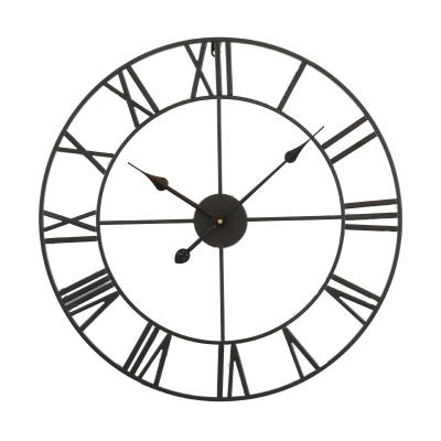 China 80CM Antique Style Home Decorative Black Metal Analog Clock 31.5inch Digital Analog Wall Clock Roman Numeral Style Round Shaped For Living Room for sale