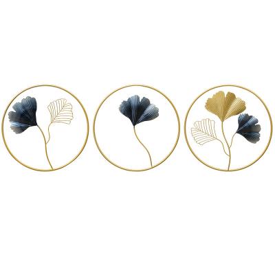 China 100% Handmade 3pcs Dropshipping Golden Ginkgo Leaves Round DIY Wall Ornaments for sale