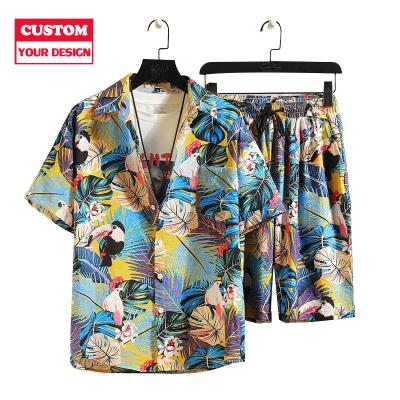 China Anti-pilling Custom Design Sublimation Print Mens Beach Wear Quick Dry Satin Polyester Button Down Collar Shorts Sleeves Mens Hawaiian Shirt for sale