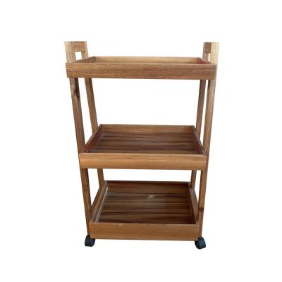 China Modern New Design 3 Tier Wooden Shelf With Wheels for sale