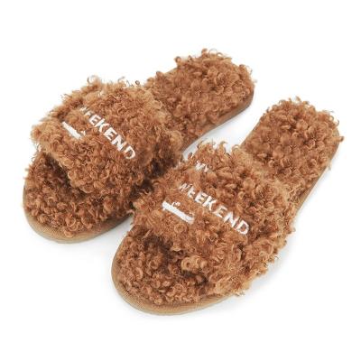 China Teddy Bear Plush Fur Winter Lightweight Curved Indoor Slippers For Women for sale