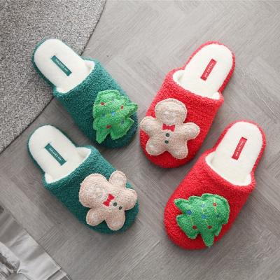 China Gift Lightweight Winter Christmas Soft Slippers For Woman With Gingerbread Man And Christmas Tree for sale