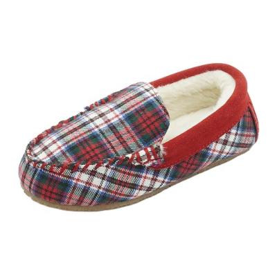 China Upper Soft Winter and Autumn Casual Moccasins For Kids Round Pattern Fabric Plaid Warmlab Fur Collar for sale