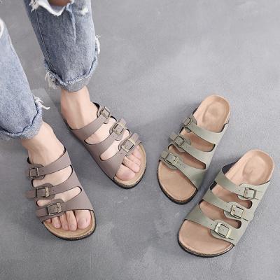 China Recyclable Suede Leather Three-Wrinkle Slip On Slippers Women Close Up Sandals for sale