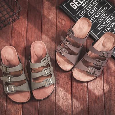 China Wholesale Women Recyclable Cork Suede Leather Three Straps Sandals for sale