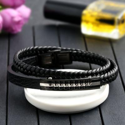 China Wholesale Newest Multi Jewelry Fashion Stainless Steel Layers Braided Leather Bracelet for sale