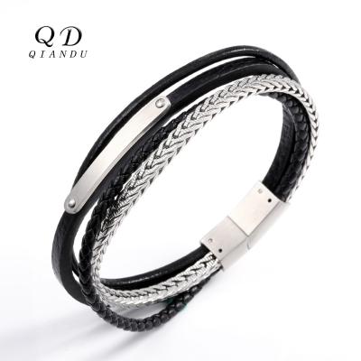 China Free Shipping Simple Stainless Steel Fashion Bar Zircon Bracelet Jewelry Men's Leather Bracelet Long for sale